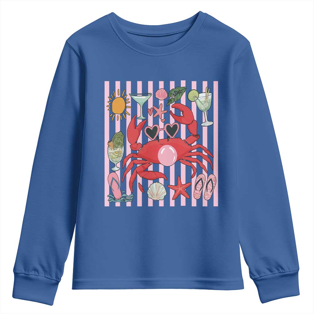 Funny Crab Tropical Summer Vacation Gift Youth Sweatshirt Striped Summer Beach Vibes