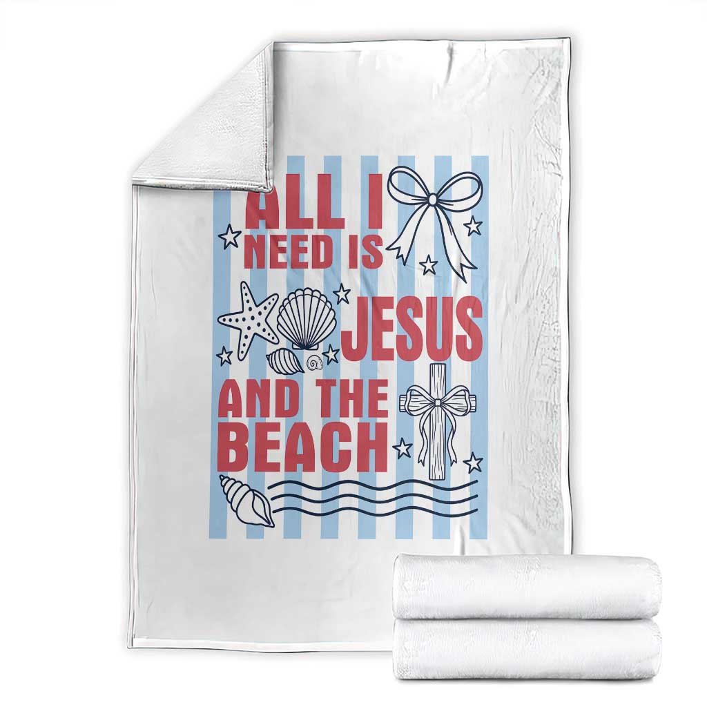 All I Need Is Jesus And The Beach Throw Blanket Striped Christian Summer Graphic