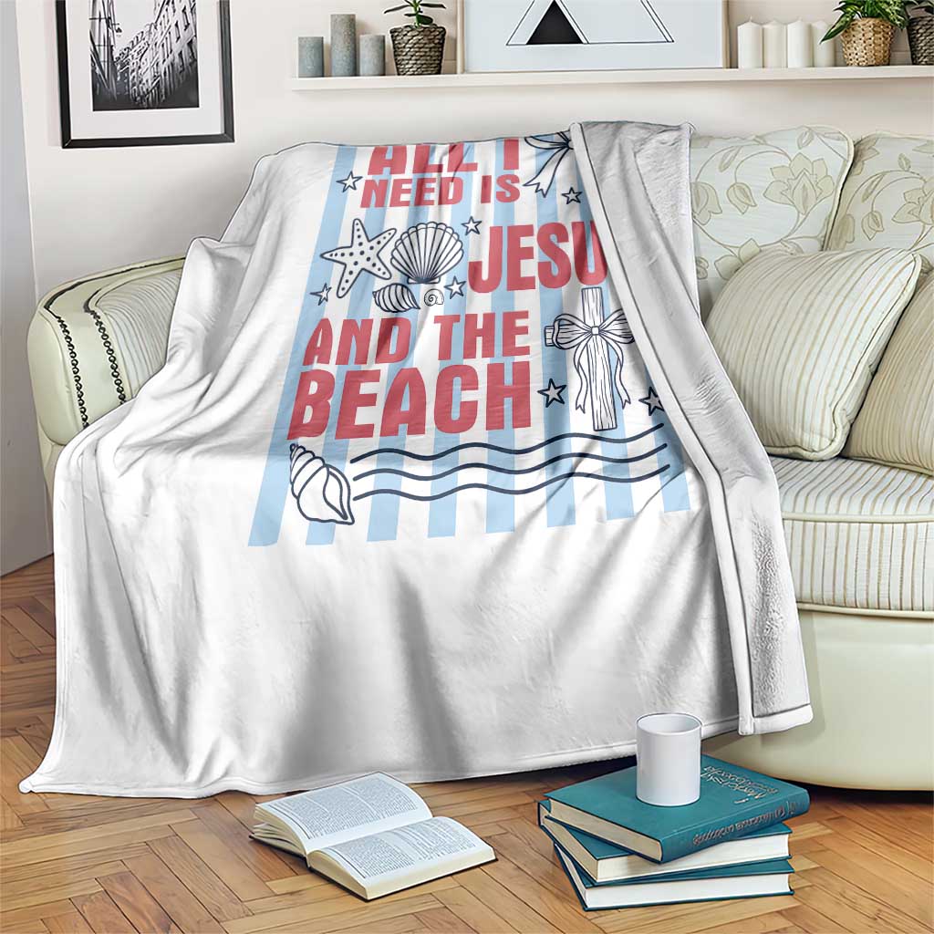 All I Need Is Jesus And The Beach Throw Blanket Striped Christian Summer Graphic