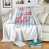 All I Need Is Jesus And The Beach Throw Blanket Striped Christian Summer Graphic