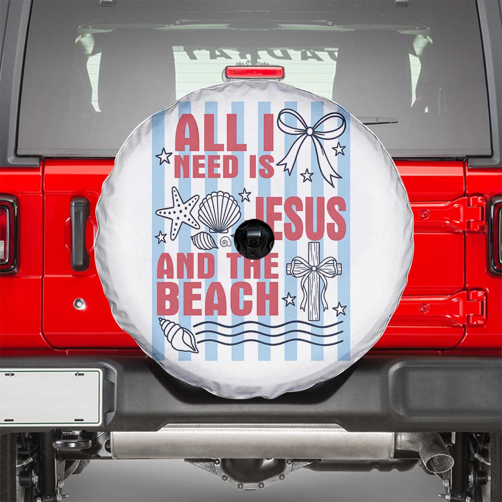 All I Need Is Jesus And The Beach Spare Tire Cover Striped Christian Summer Graphic