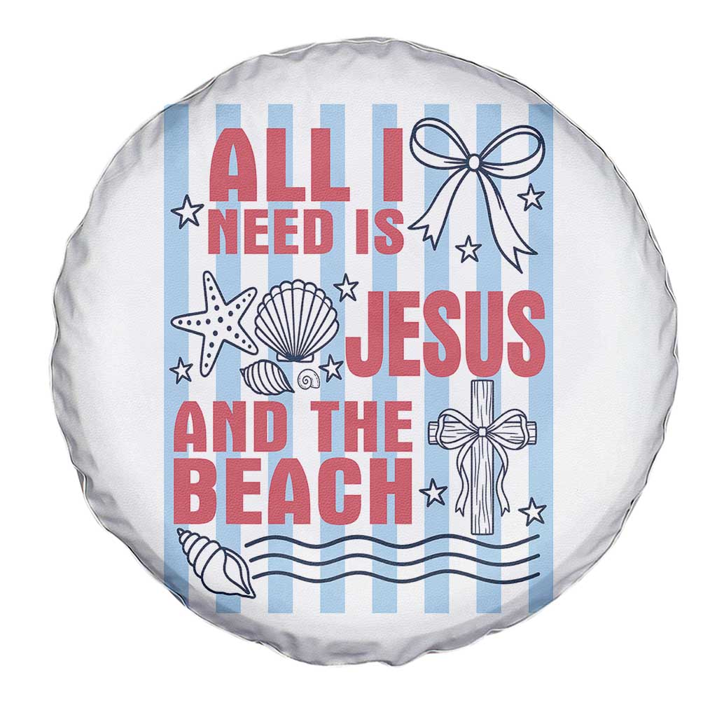 All I Need Is Jesus And The Beach Spare Tire Cover Striped Christian Summer Graphic