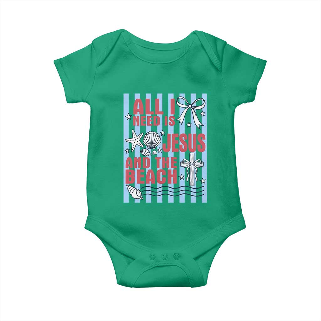 All I Need Is Jesus And The Beach Baby Onesie Striped Christian Summer Graphic
