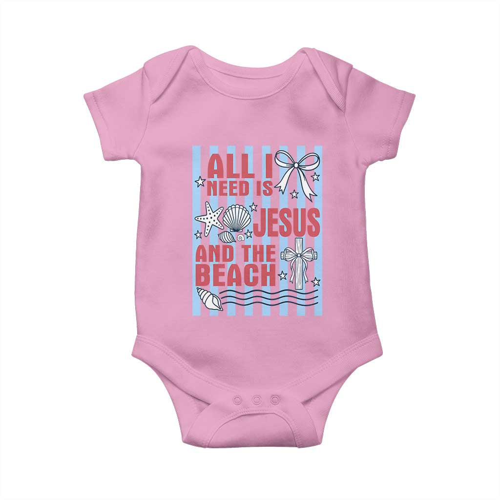 All I Need Is Jesus And The Beach Baby Onesie Striped Christian Summer Graphic