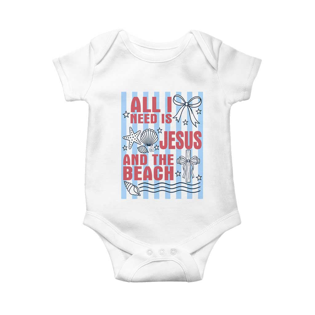 All I Need Is Jesus And The Beach Baby Onesie Striped Christian Summer Graphic