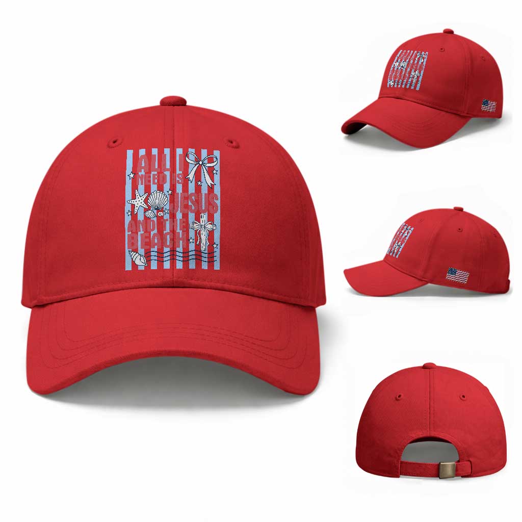 All I Need Is Jesus And The Beach Baseball Cap Striped Christian Summer Graphic