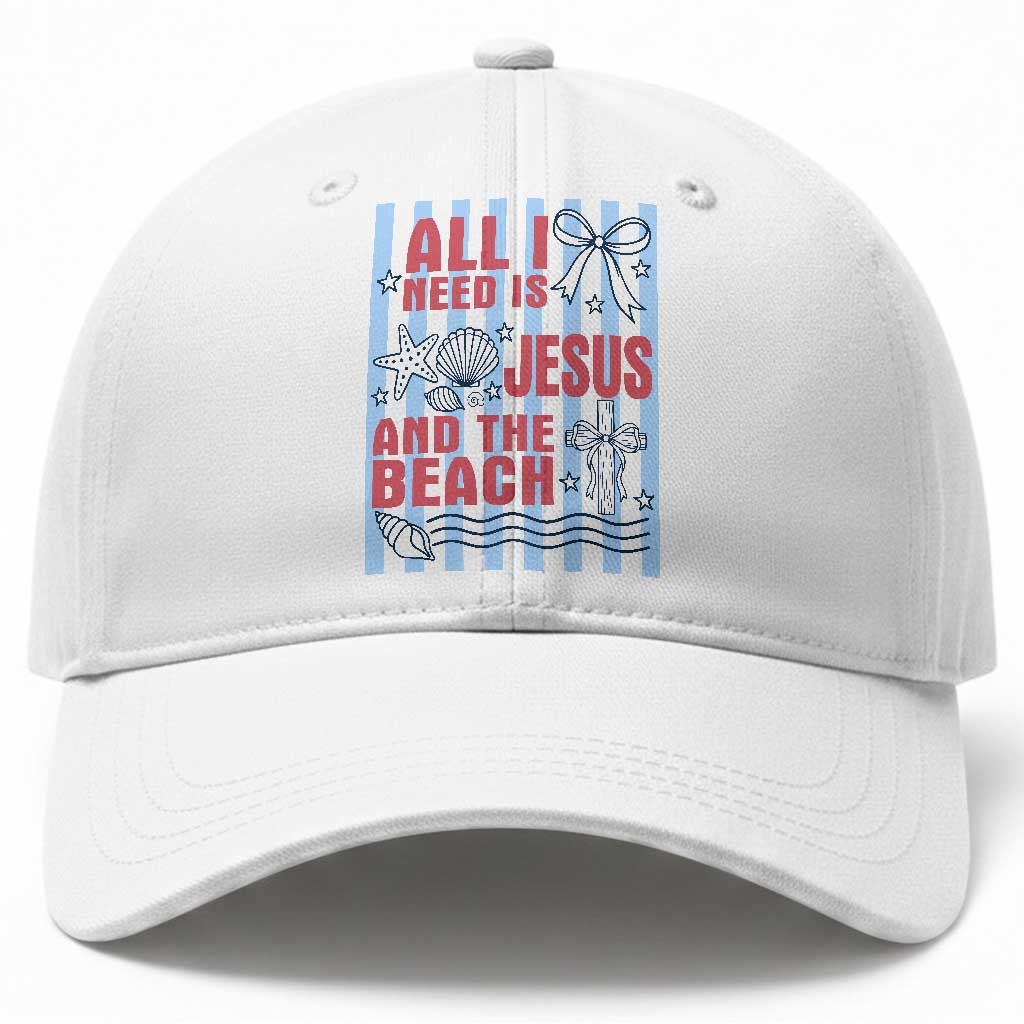 All I Need Is Jesus And The Beach Baseball Cap Striped Christian Summer Graphic