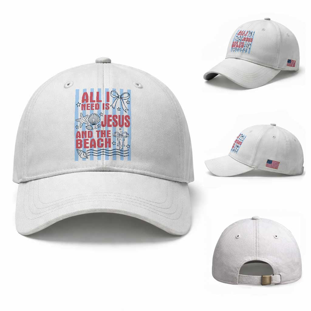 All I Need Is Jesus And The Beach Baseball Cap Striped Christian Summer Graphic