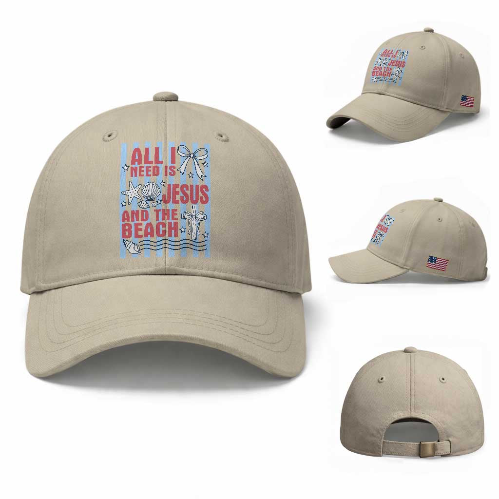 All I Need Is Jesus And The Beach Baseball Cap Striped Christian Summer Graphic