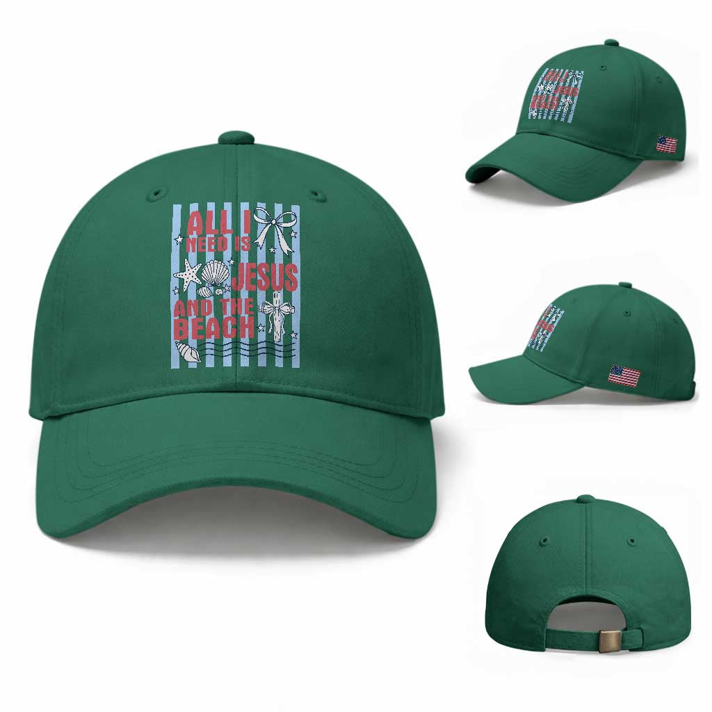 All I Need Is Jesus And The Beach Baseball Cap Striped Christian Summer Graphic