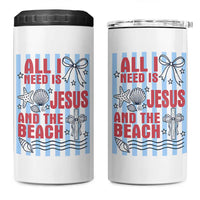 All I Need Is Jesus And The Beach 4 in 1 Can Cooler Tumbler Striped Christian Summer Graphic