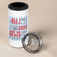 All I Need Is Jesus And The Beach 4 in 1 Can Cooler Tumbler Striped Christian Summer Graphic