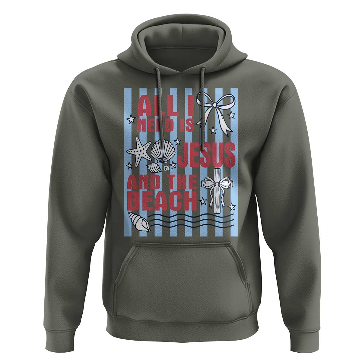 All I Need Is Jesus And The Beach Hoodie Striped Christian Summer Graphic