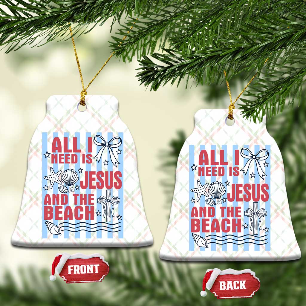 All I Need Is Jesus And The Beach Ceramic Ornament Striped Christian Summer Graphic