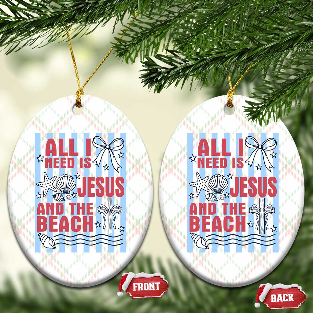 All I Need Is Jesus And The Beach Ceramic Ornament Striped Christian Summer Graphic