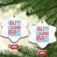 All I Need Is Jesus And The Beach Ceramic Ornament Striped Christian Summer Graphic