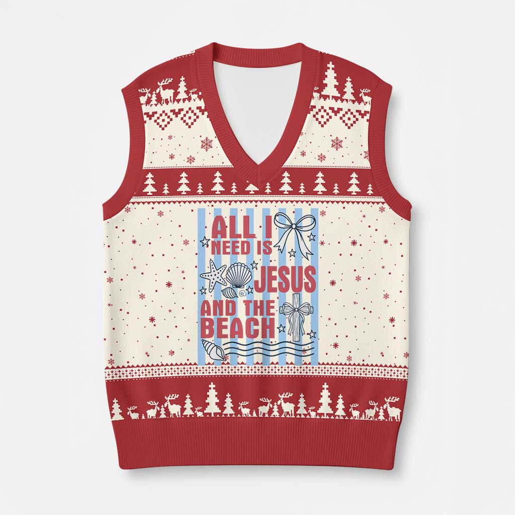 All I Need Is Jesus And The Beach V-Neck Knit Sweater Vest Striped Christian Summer Graphic