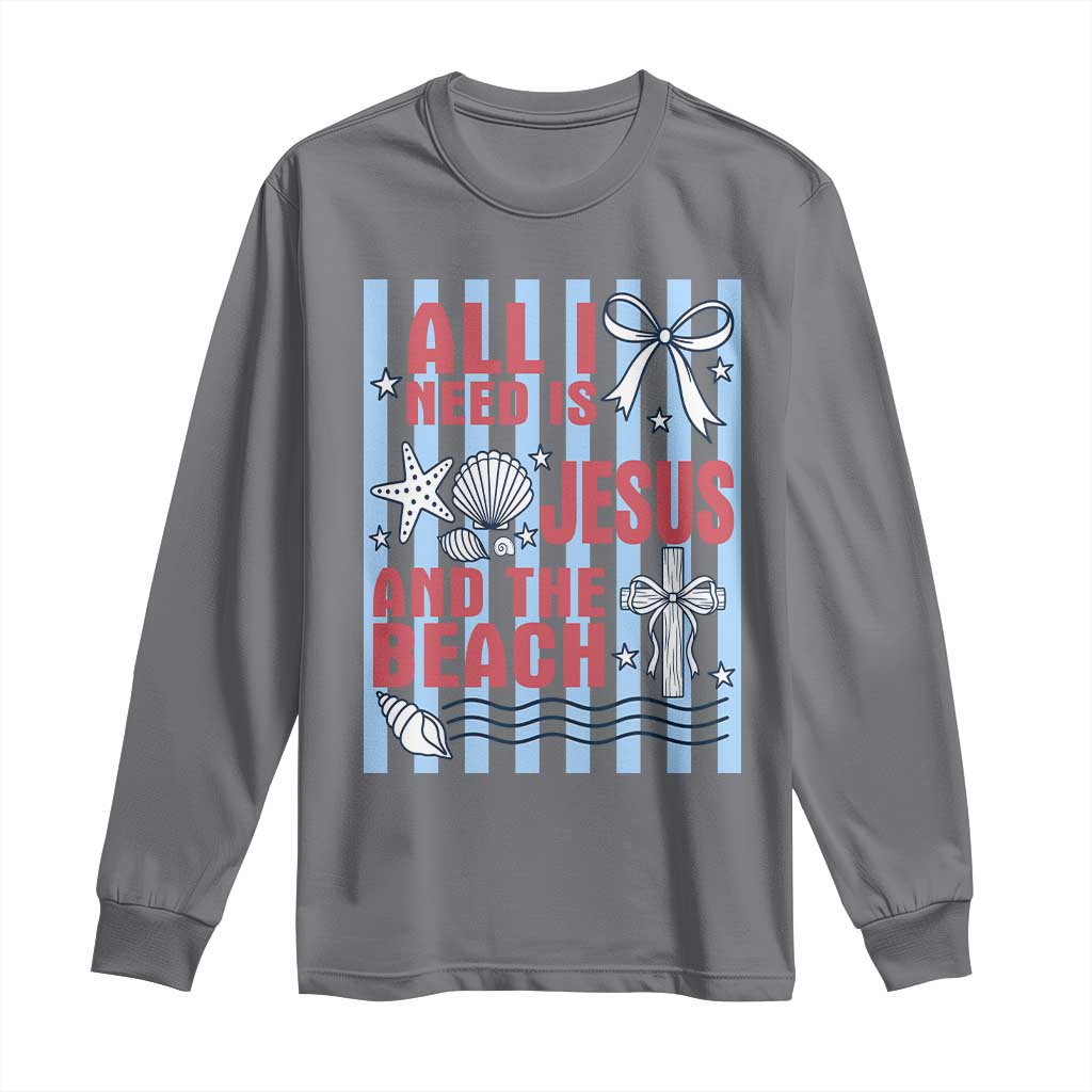 All I Need Is Jesus And The Beach Long Sleeve Shirt Striped Christian Summer Graphic