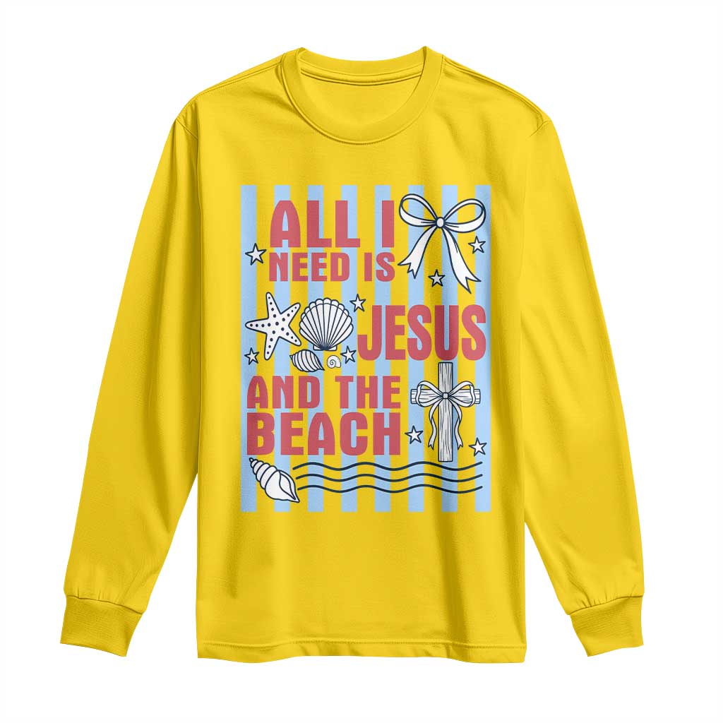 All I Need Is Jesus And The Beach Long Sleeve Shirt Striped Christian Summer Graphic