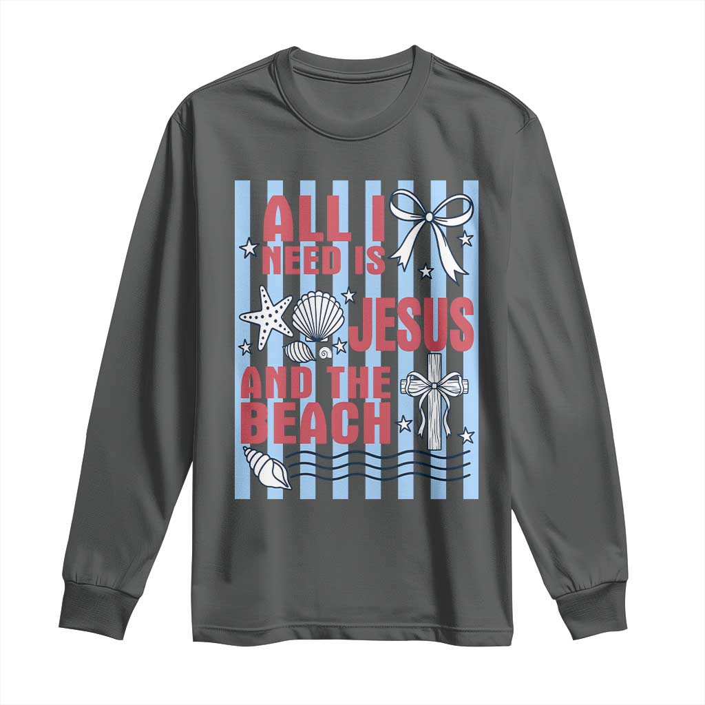 All I Need Is Jesus And The Beach Long Sleeve Shirt Striped Christian Summer Graphic