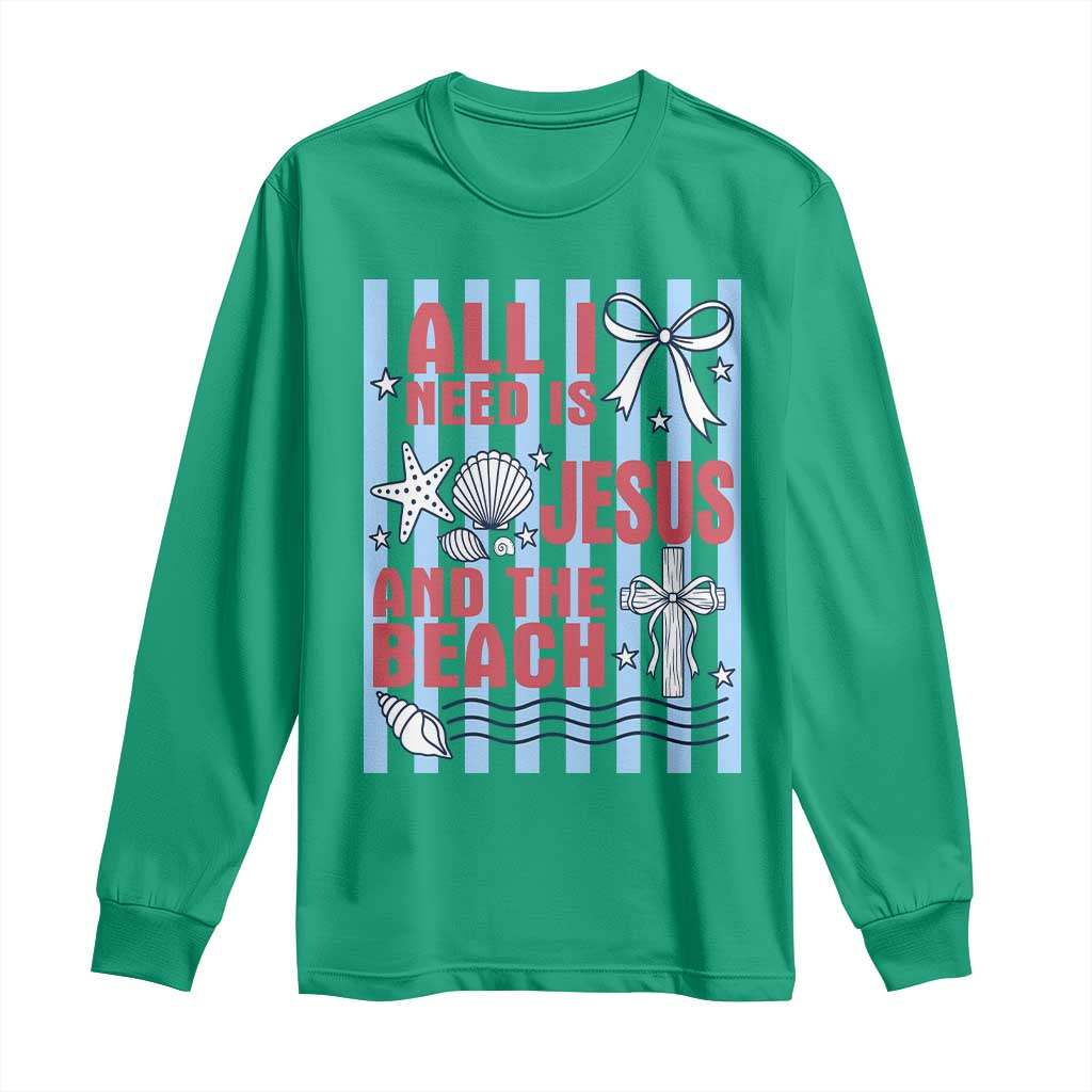 All I Need Is Jesus And The Beach Long Sleeve Shirt Striped Christian Summer Graphic