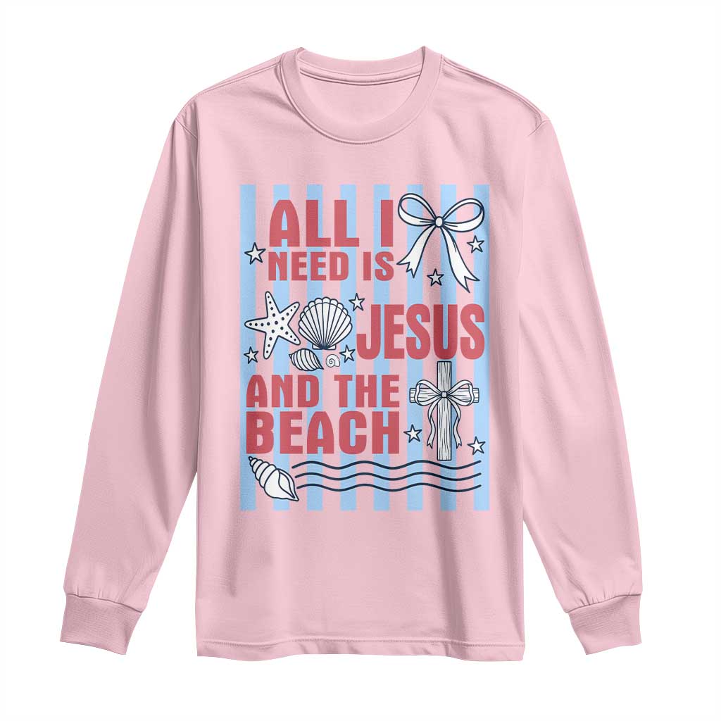 All I Need Is Jesus And The Beach Long Sleeve Shirt Striped Christian Summer Graphic