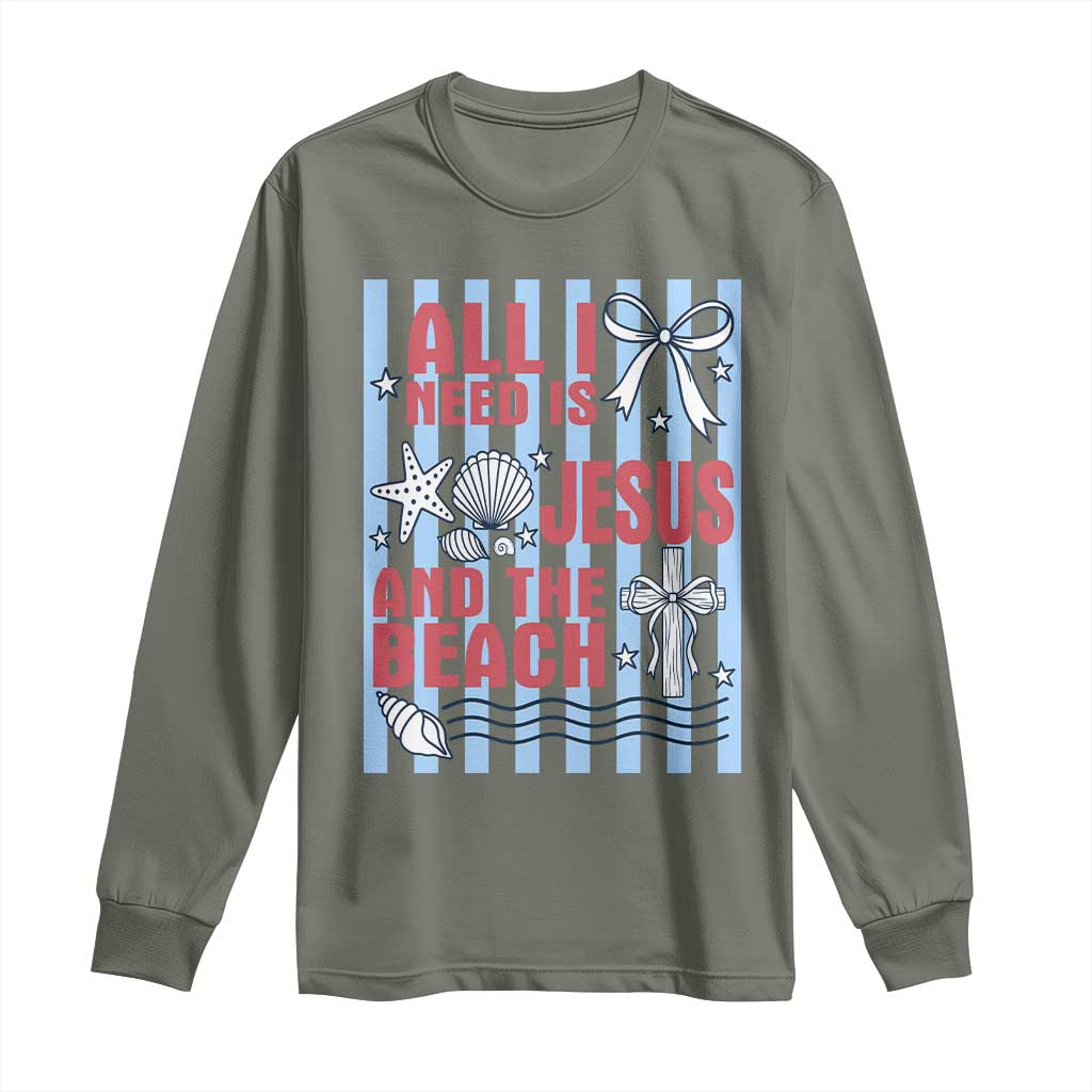 All I Need Is Jesus And The Beach Long Sleeve Shirt Striped Christian Summer Graphic