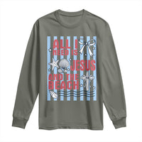 All I Need Is Jesus And The Beach Long Sleeve Shirt Striped Christian Summer Graphic