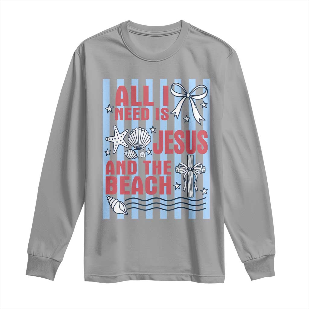 All I Need Is Jesus And The Beach Long Sleeve Shirt Striped Christian Summer Graphic
