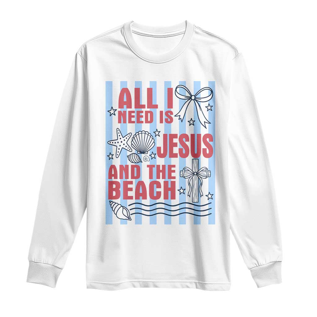 All I Need Is Jesus And The Beach Long Sleeve Shirt Striped Christian Summer Graphic
