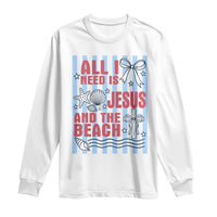 All I Need Is Jesus And The Beach Long Sleeve Shirt Striped Christian Summer Graphic