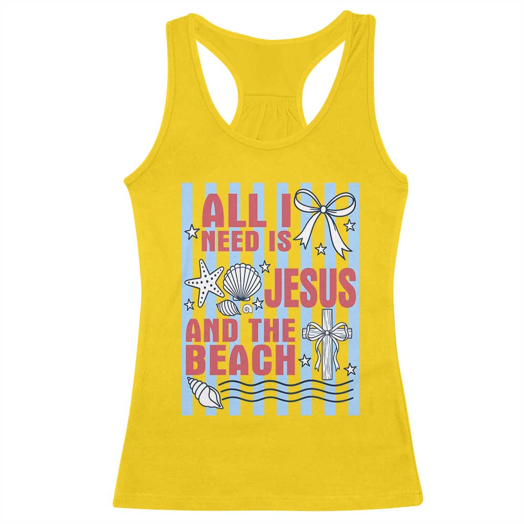 All I Need Is Jesus And The Beach Racerback Tank Top Striped Christian Summer Graphic