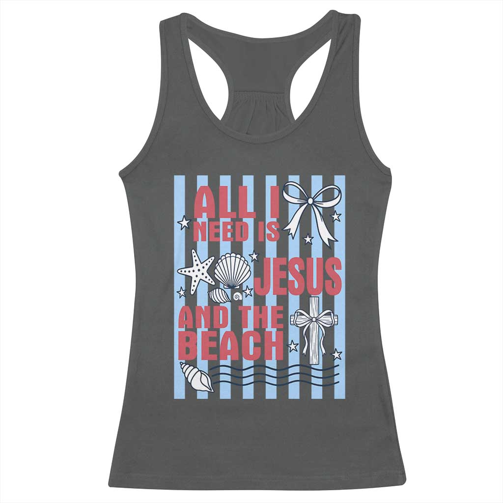 All I Need Is Jesus And The Beach Racerback Tank Top Striped Christian Summer Graphic