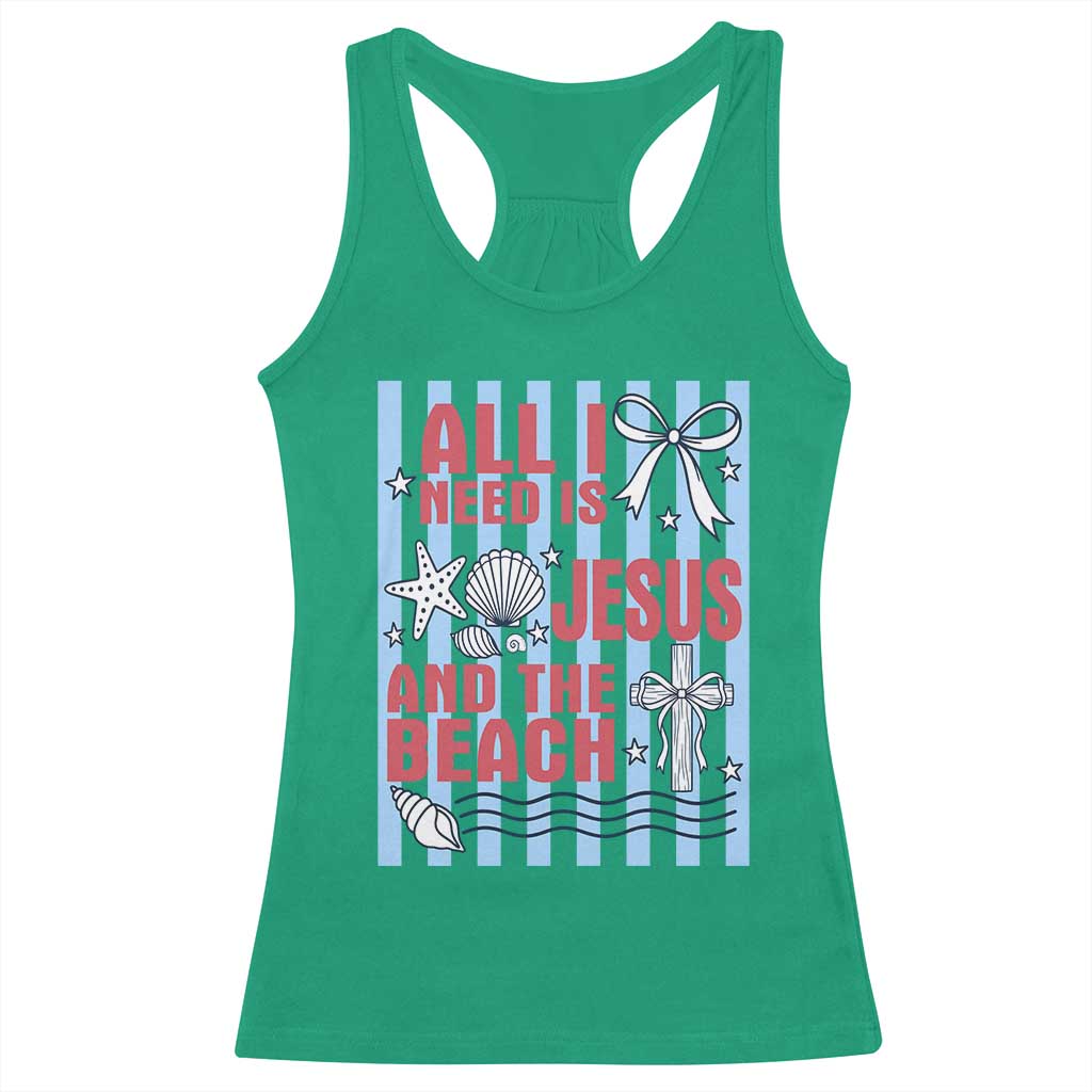 All I Need Is Jesus And The Beach Racerback Tank Top Striped Christian Summer Graphic