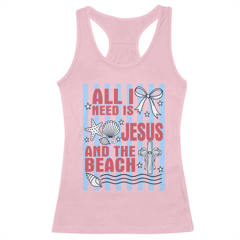 All I Need Is Jesus And The Beach Racerback Tank Top Striped Christian Summer Graphic