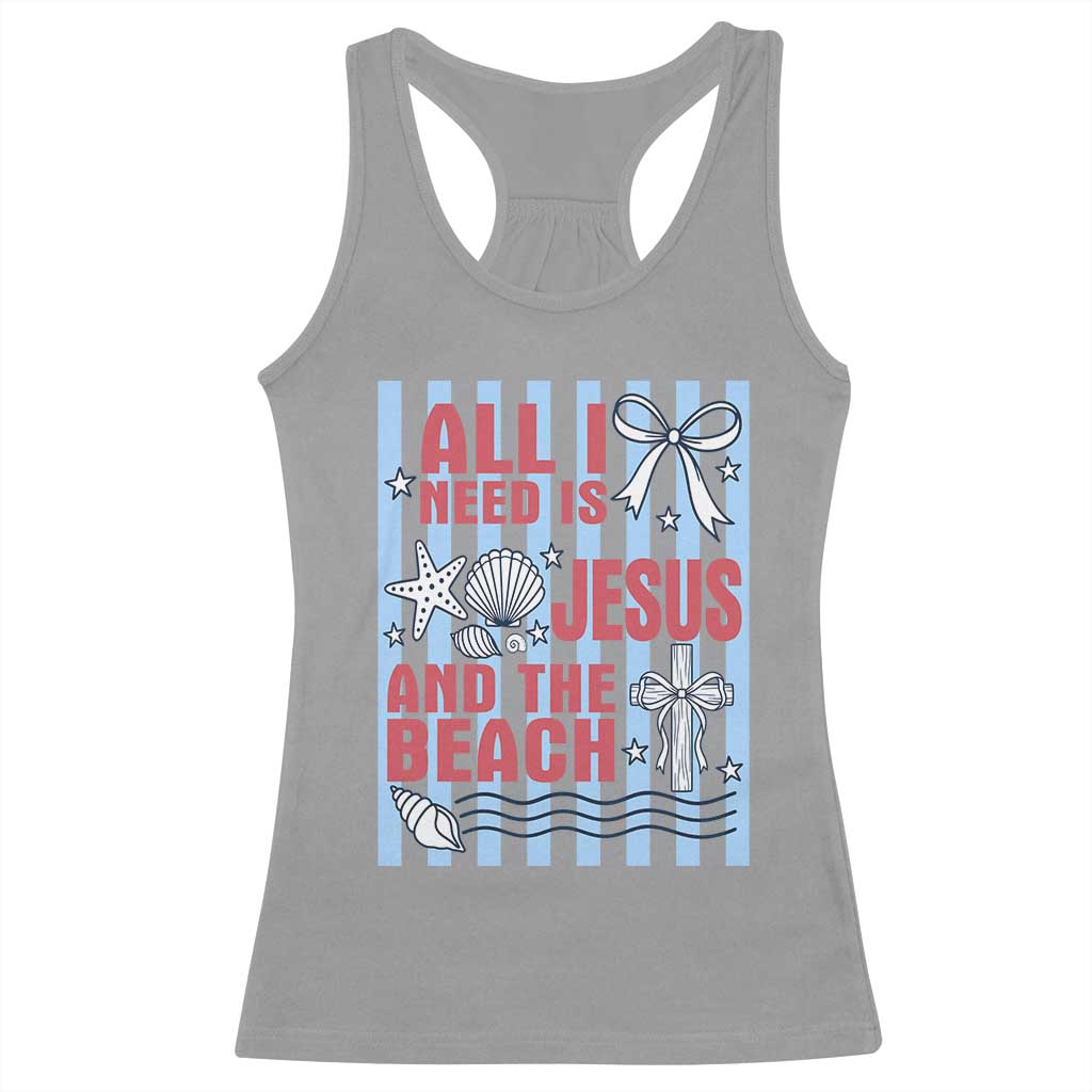 All I Need Is Jesus And The Beach Racerback Tank Top Striped Christian Summer Graphic