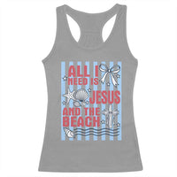 All I Need Is Jesus And The Beach Racerback Tank Top Striped Christian Summer Graphic