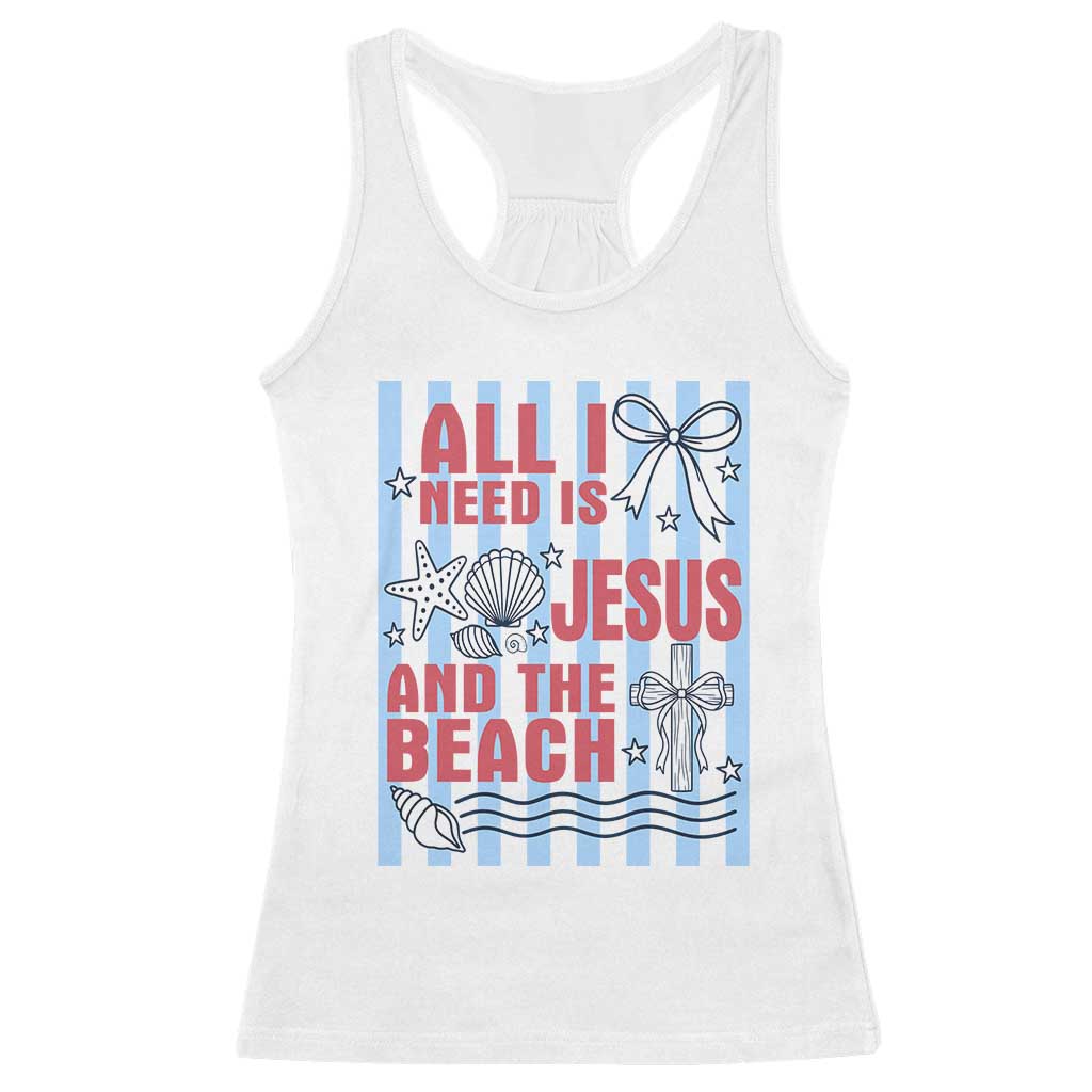 All I Need Is Jesus And The Beach Racerback Tank Top Striped Christian Summer Graphic