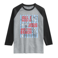 All I Need Is Jesus And The Beach Raglan Shirt Striped Christian Summer Graphic