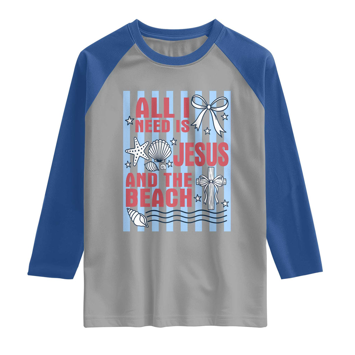 All I Need Is Jesus And The Beach Raglan Shirt Striped Christian Summer Graphic