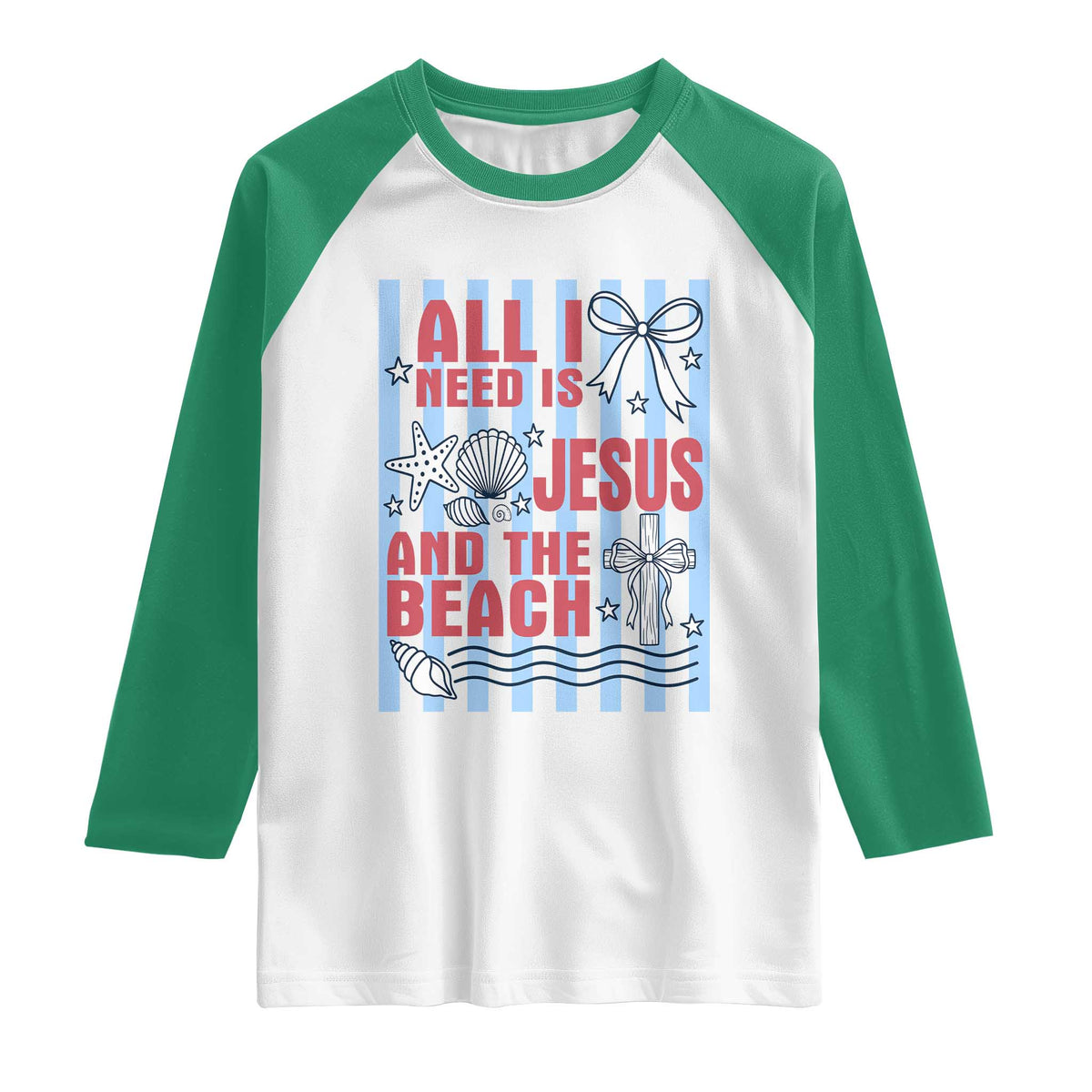 All I Need Is Jesus And The Beach Raglan Shirt Striped Christian Summer Graphic
