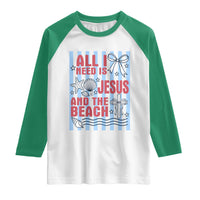 All I Need Is Jesus And The Beach Raglan Shirt Striped Christian Summer Graphic