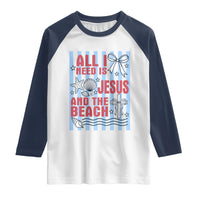 All I Need Is Jesus And The Beach Raglan Shirt Striped Christian Summer Graphic