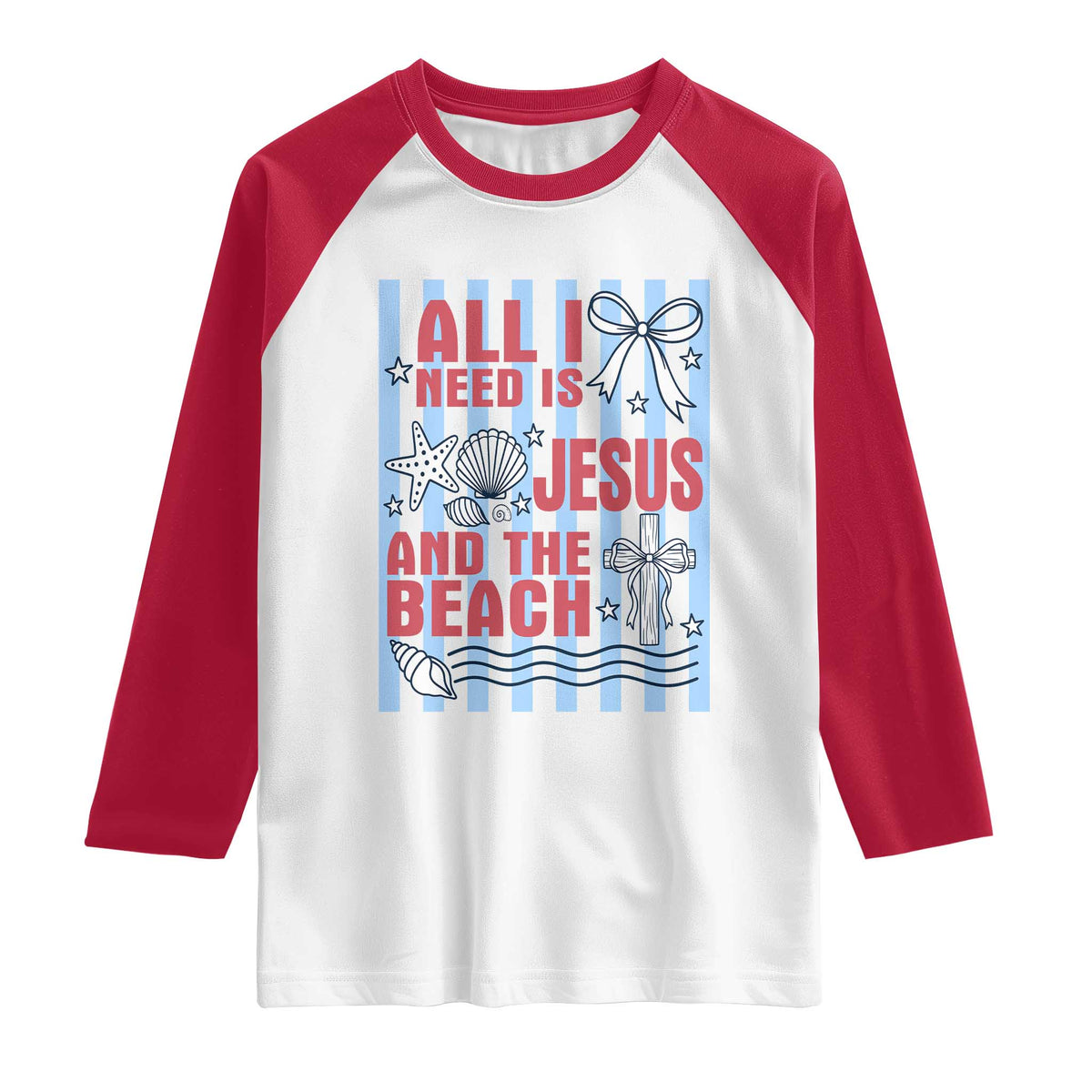 All I Need Is Jesus And The Beach Raglan Shirt Striped Christian Summer Graphic
