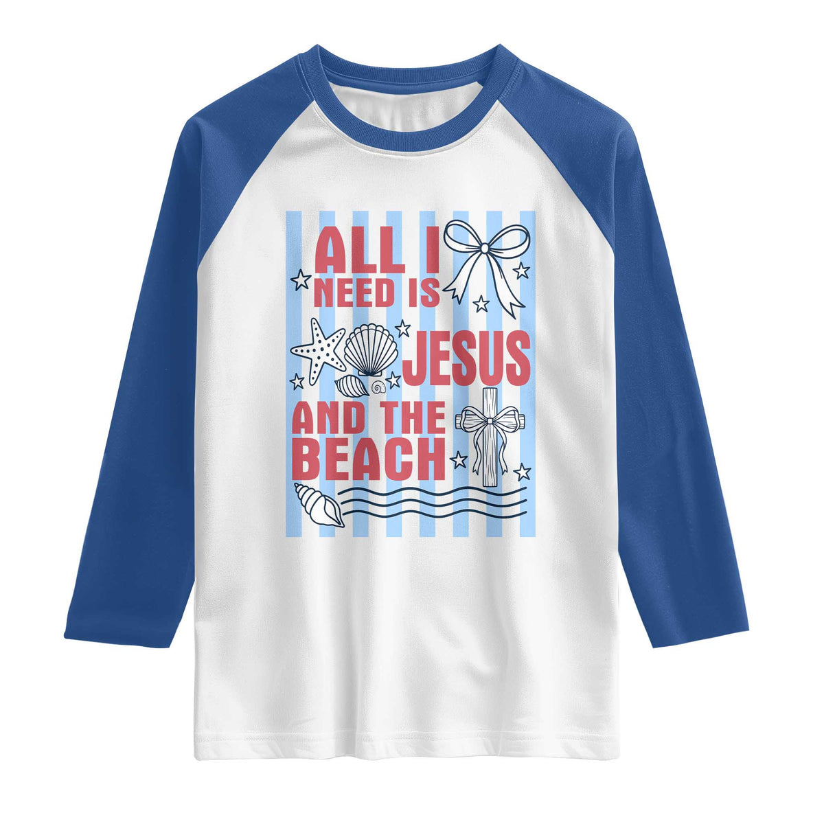 All I Need Is Jesus And The Beach Raglan Shirt Striped Christian Summer Graphic
