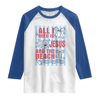 All I Need Is Jesus And The Beach Raglan Shirt Striped Christian Summer Graphic