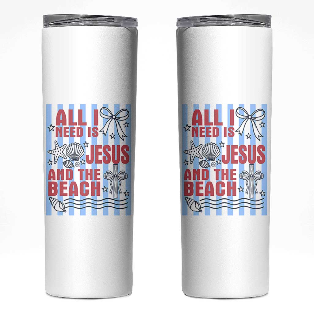 All I Need Is Jesus And The Beach Skinny Tumbler Striped Christian Summer Graphic