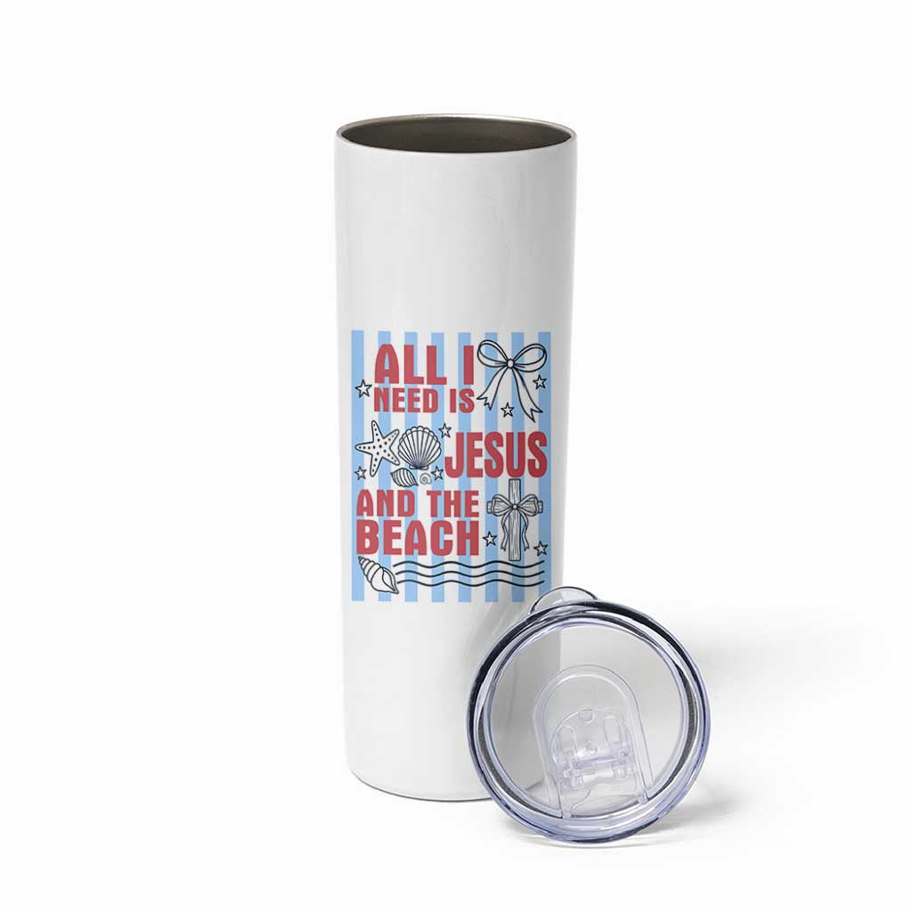 All I Need Is Jesus And The Beach Skinny Tumbler Striped Christian Summer Graphic