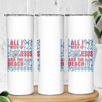 All I Need Is Jesus And The Beach Skinny Tumbler Striped Christian Summer Graphic