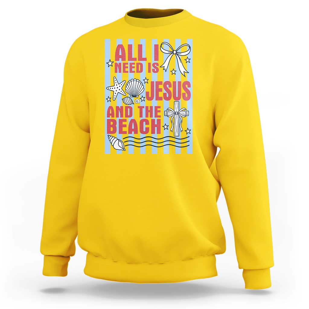 All I Need Is Jesus And The Beach Sweatshirt Striped Christian Summer Graphic
